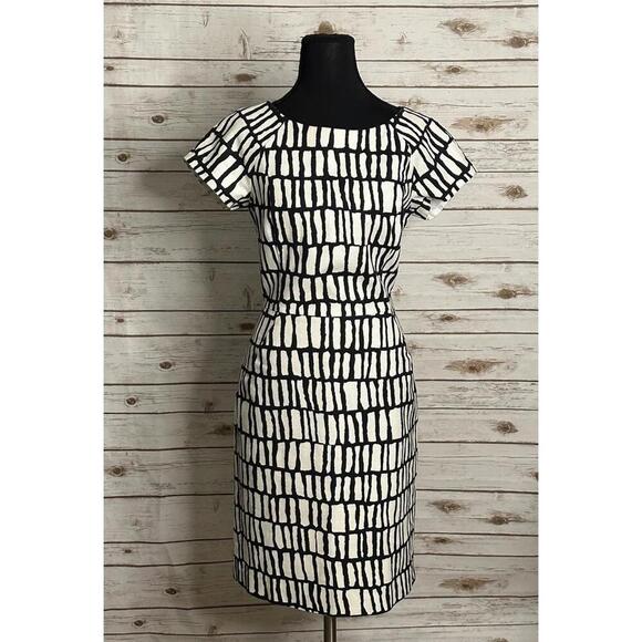 J. Crew Dresses & Skirts - J.Crew black/white cotton boatneck short sleeve basketweave sheath dress Size 6